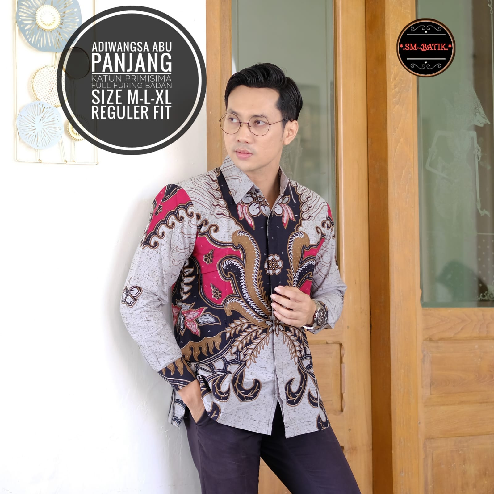 cover-ADIWANGSA ABU Kemeja Batik Pria Solo Lengan Panjang Lapis Furing BY SM-1