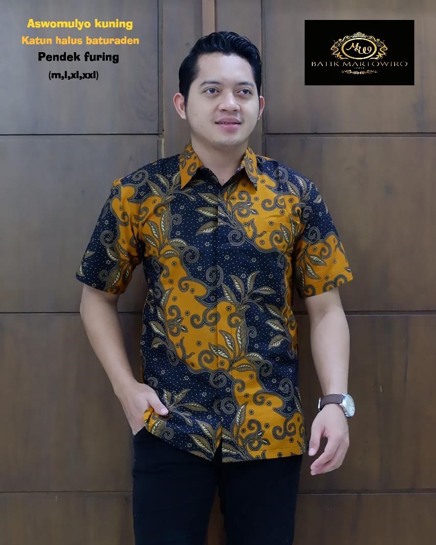 cover-ASWOMULYO KUNING Kemeja Batik Pria Solo Lengan Pendek Lapis Furing BY MARTOWIRO-1