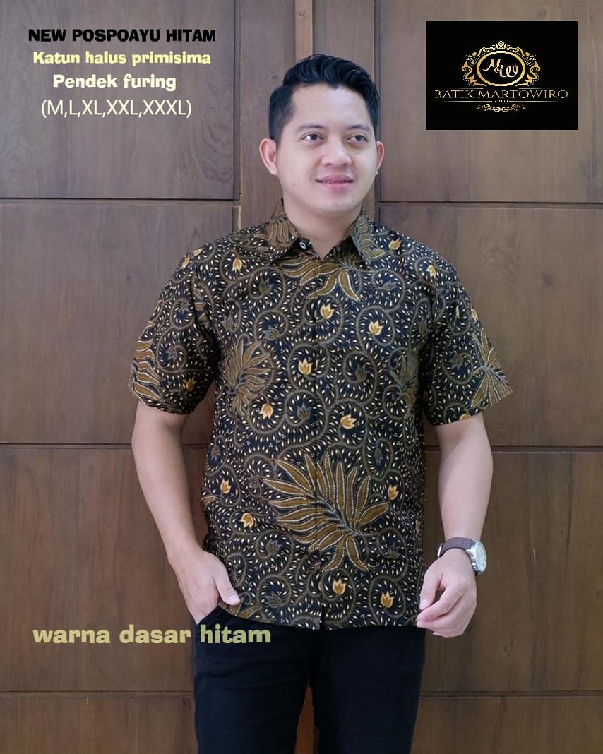 cover-NEW POESPOAYU HITAM Kemeja Batik Pria Solo Lengan Pendek Lapis Furing BY MARTOWIRO-1