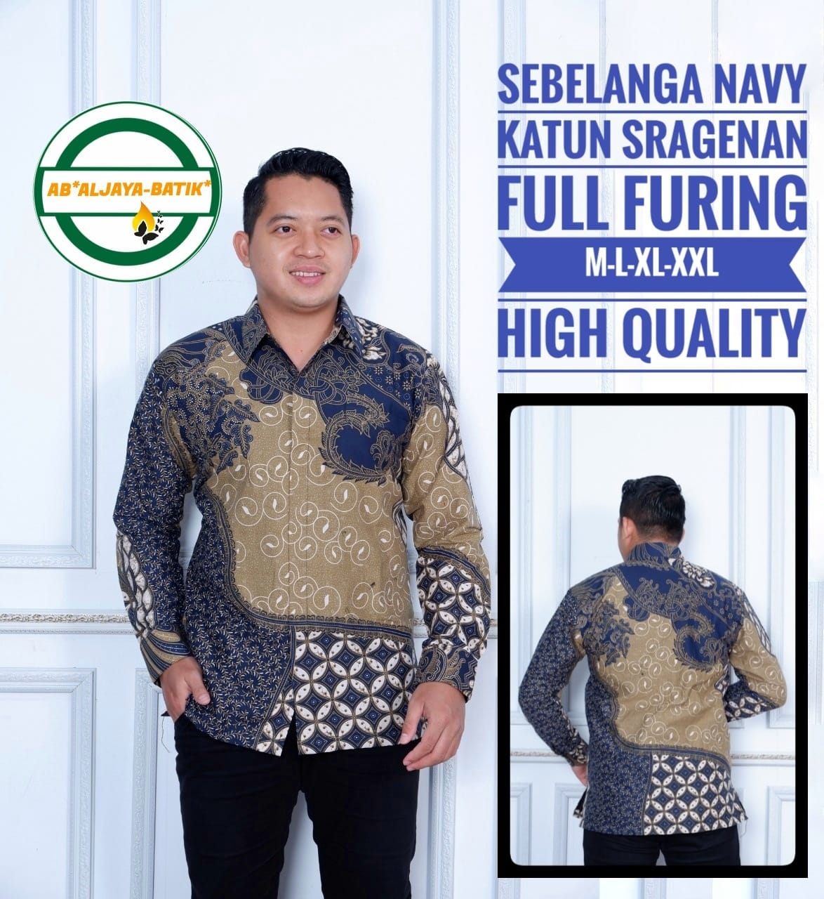 cover-SEBELANGA NAVY Kemeja Batik Pria Solo Lengan Panjang Lapis Furing BY ALJAYA-1