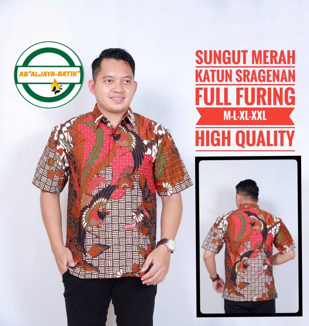 cover-SUNGUT MERAH Kemeja Batik Pria Solo Lengan Pendek Lapis Furing BY ALJAYA-1