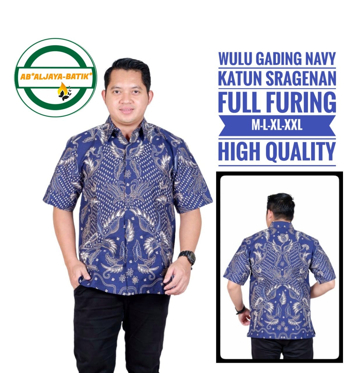 cover-WULU GADING NAVY Kemeja Batik Pria Solo Lengan Pendek Lapis Furing BY ALJAYA-1
