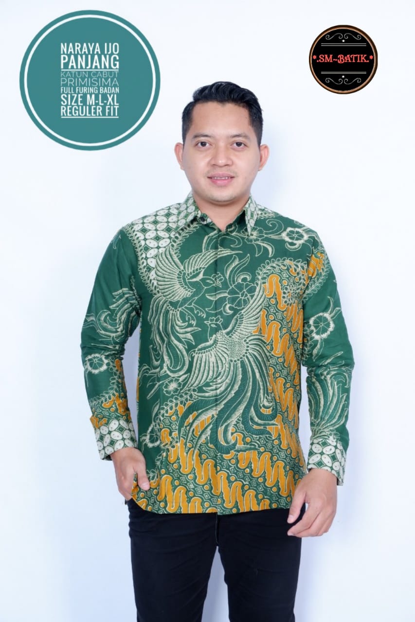 cover-NARAYA IJO Kemeja Batik Pria Solo Lengan Panjang Lapis Furing BY SM-1