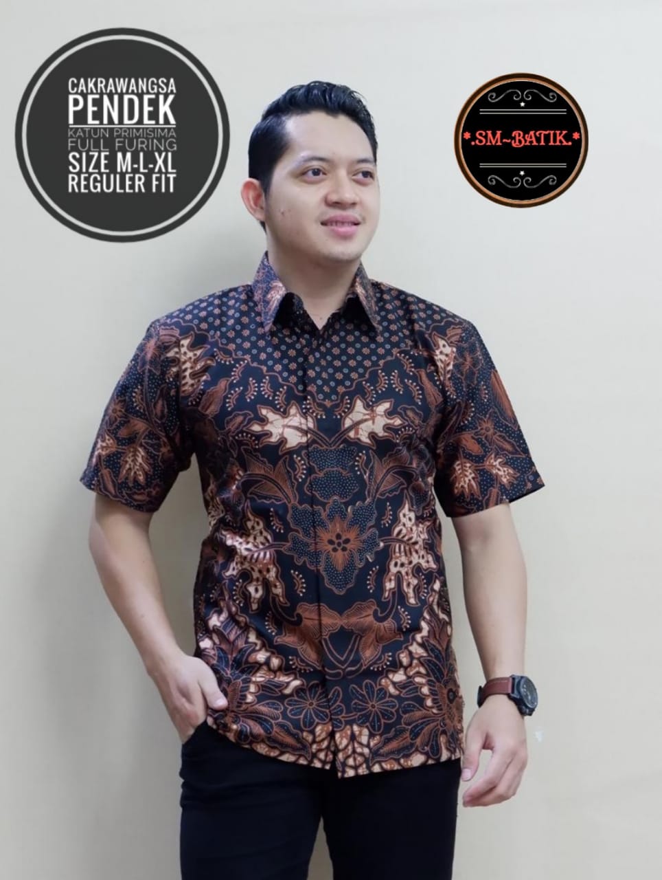 cover-CAKRAWANGSA Kemeja Batik Pria Solo Lengan Pendek Lapis Furing BY SM-1