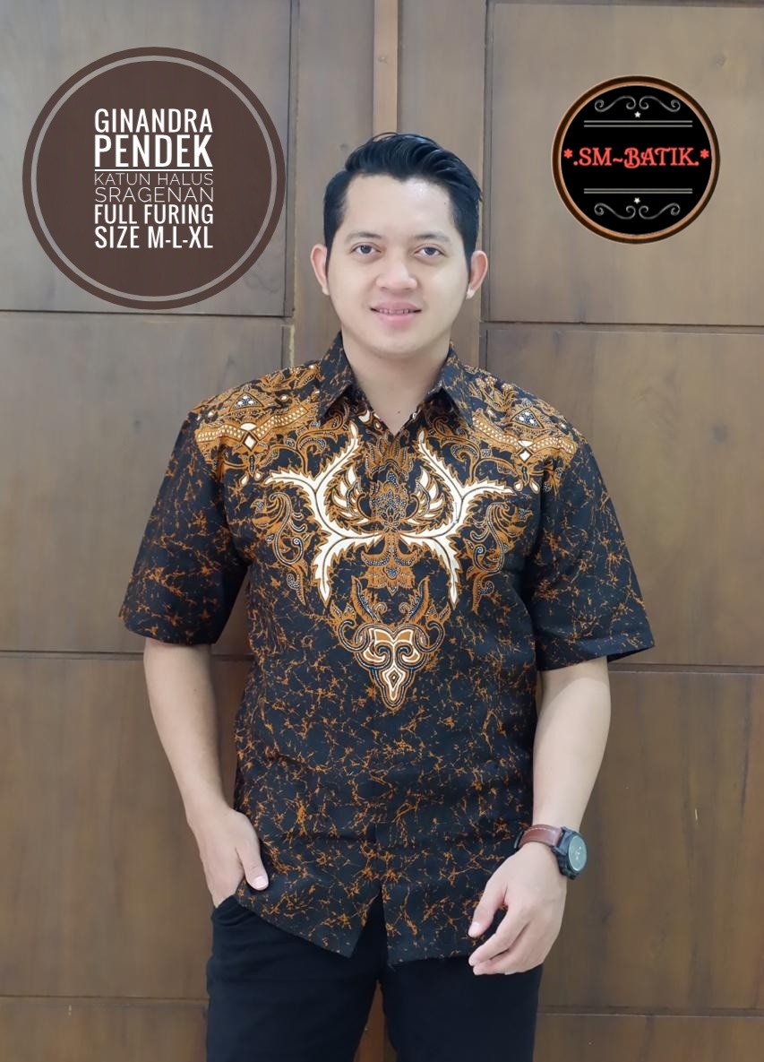 cover-GINANDRA Kemeja Batik Pria Solo Lengan Pendek Lapis Furing BY SM-1