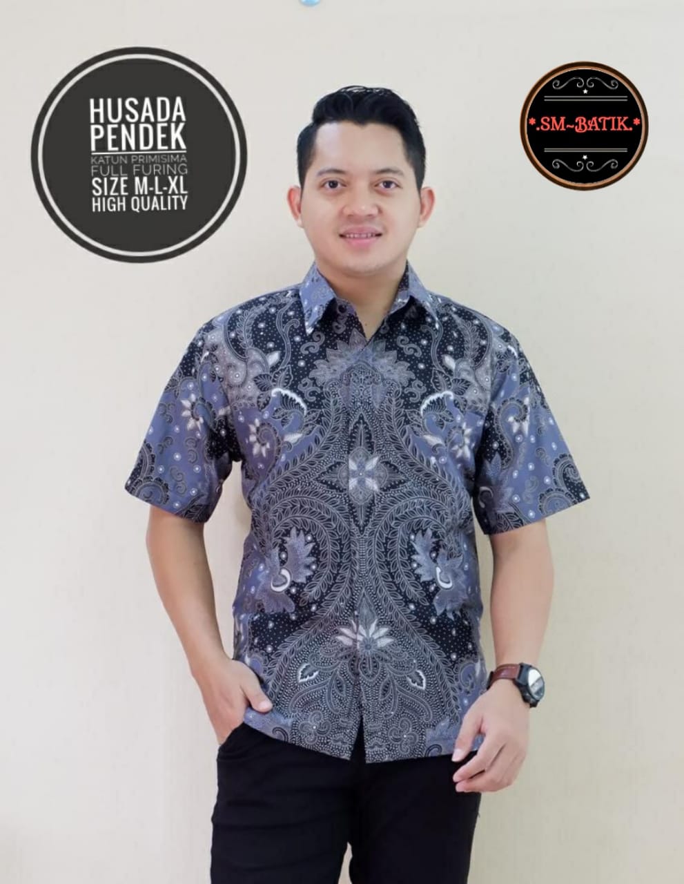 cover-HUSADA Kemeja Batik Pria Solo Lengan Pendek Lapis Furing BY SM-1