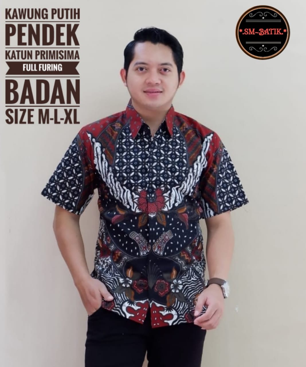 cover-KAWUNG PUTIH Kemeja Batik Pria Solo Lengan Pendek Lapis Furing BY SM-1