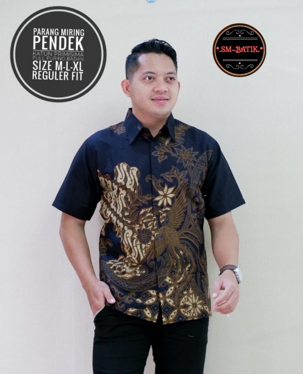 cover-PARANG MIRING Kemeja Batik Pria Solo Lengan Pendek Lapis Furing BY SM-1