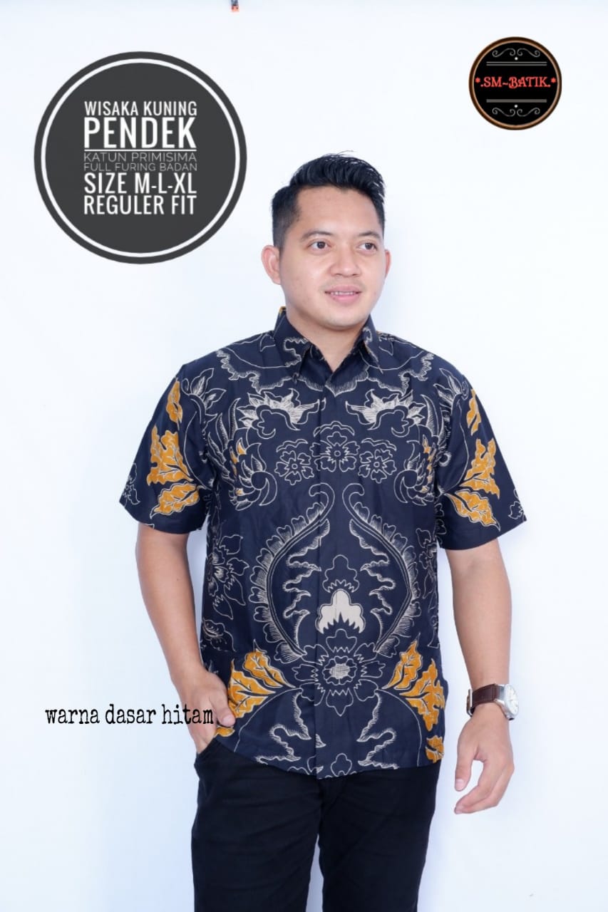 cover-WISAKA KUNING Kemeja Batik Pria Solo Lengan Pendek Lapis Furing BY SM-1