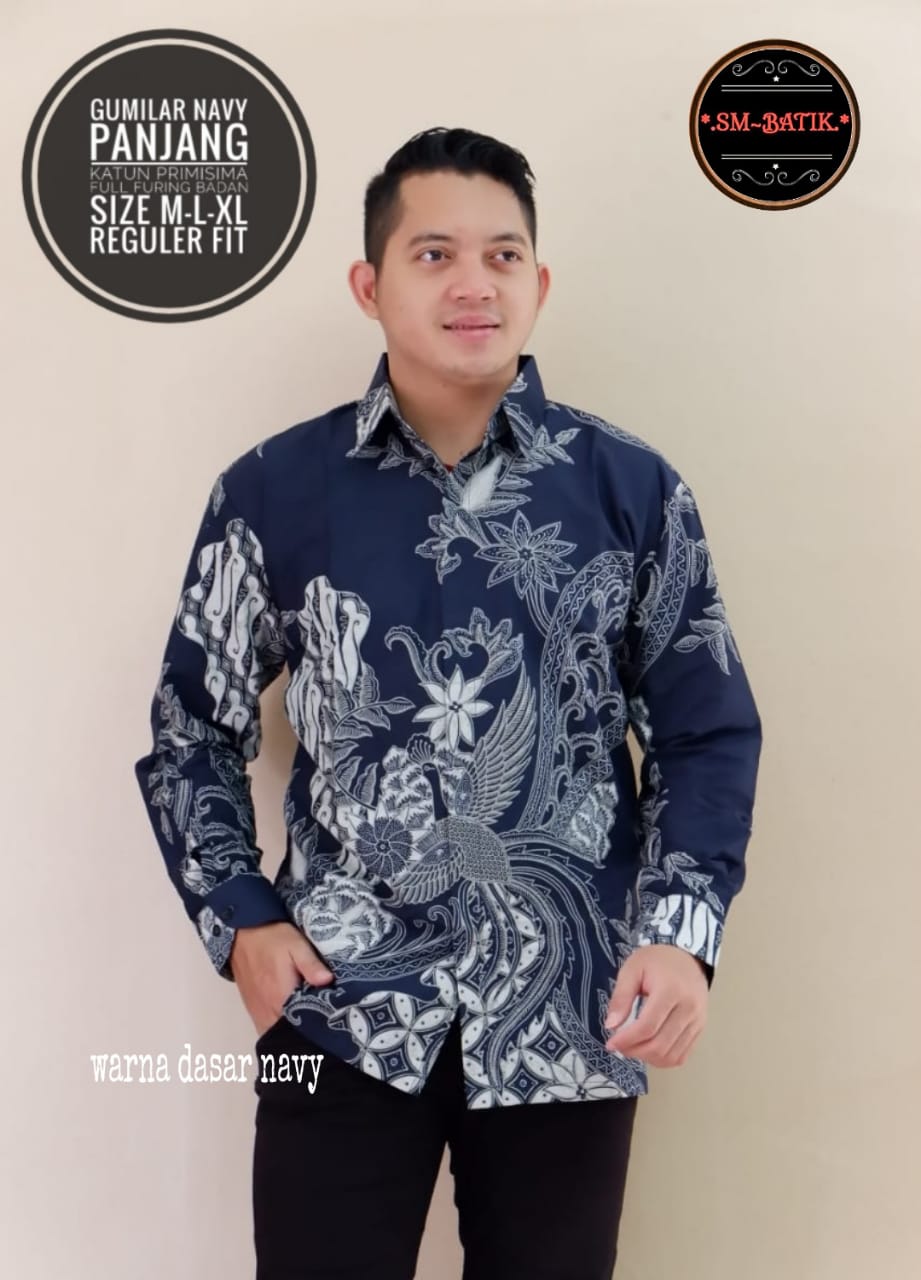 cover-GUMILAR NAVY Kemeja Batik Pria Solo Lengan Panjang Lapis Furing BY SM-1