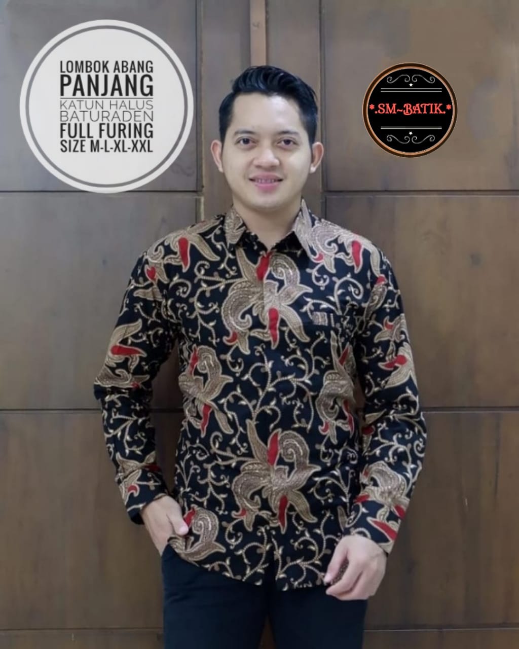 cover-LOMBOK ABANG Kemeja Batik Pria Solo Lengan Panjang Lapis Furing BY SM-1