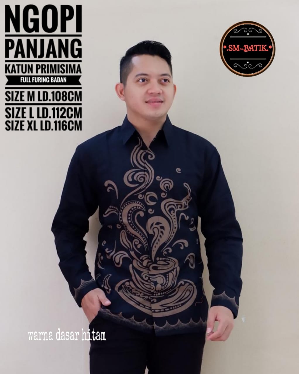 cover-NGOPI Kemeja Batik Pria Solo Lengan Panjang Lapis Furing BY SM-1