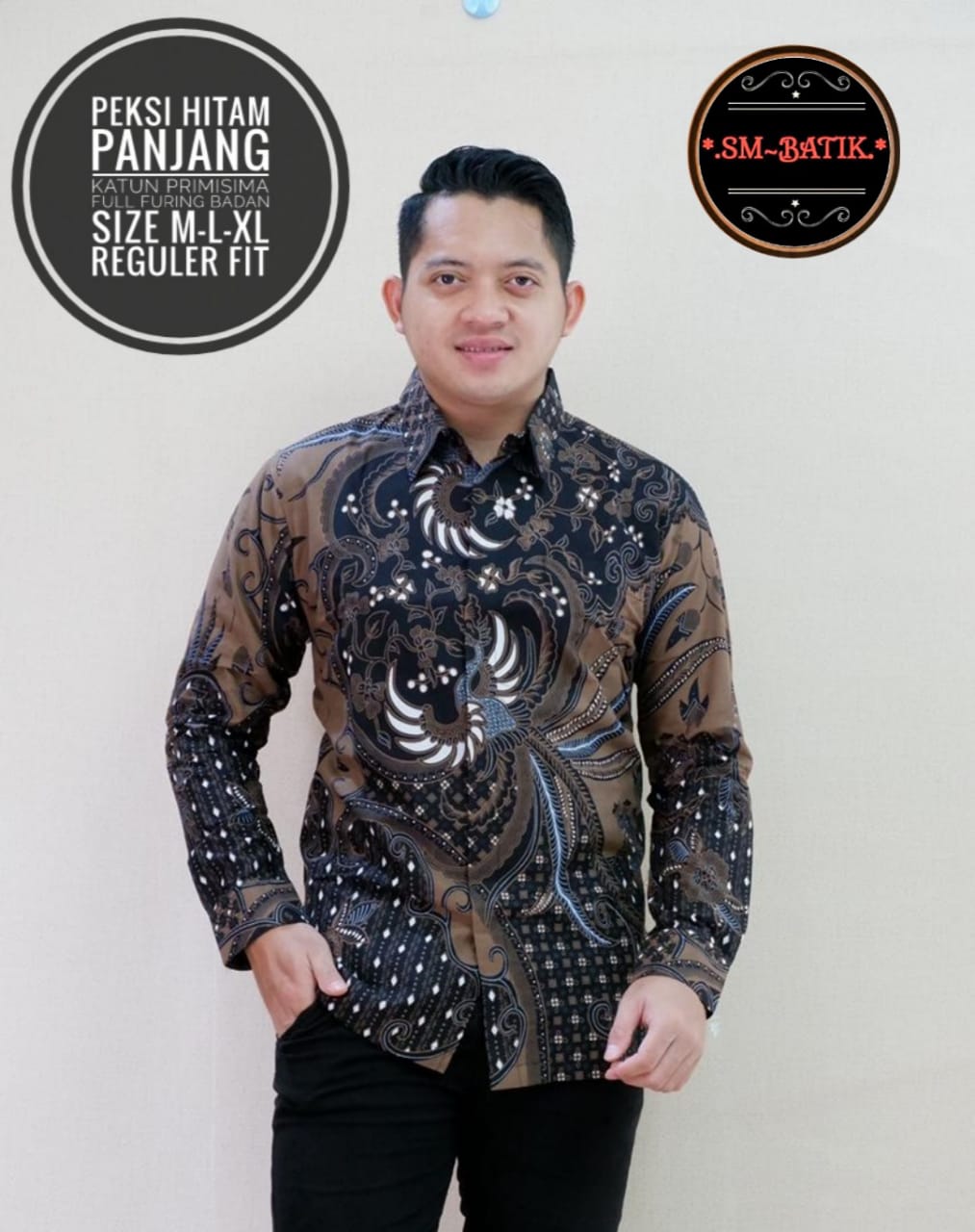 cover-PEKSI HITAM Kemeja Batik Pria Solo Lengan Panjang Lapis Furing BY SM-1