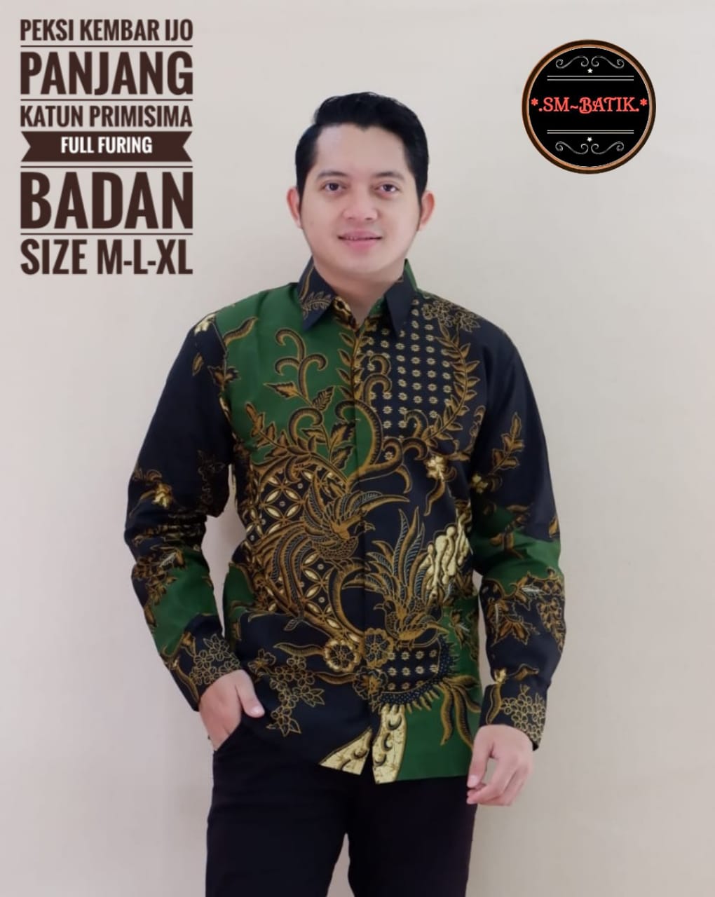 cover-PEKSI KEMBAR IJO Kemeja Batik Pria Solo Lengan Panjang Lapis Furing BY SM-1