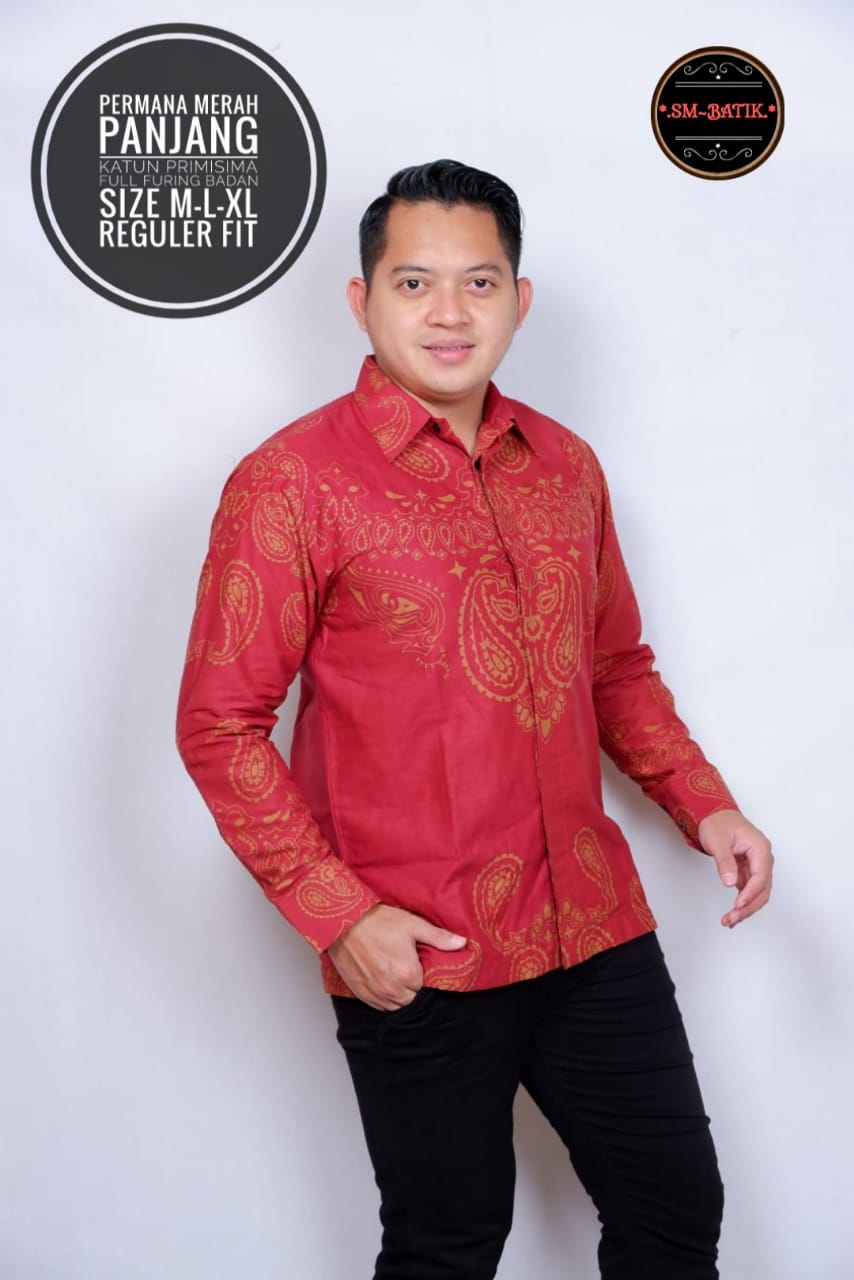 cover-PERMANA MERAH 2 Kemeja Batik Pria Solo Lengan Panjang Lapis Furing BY SM-1