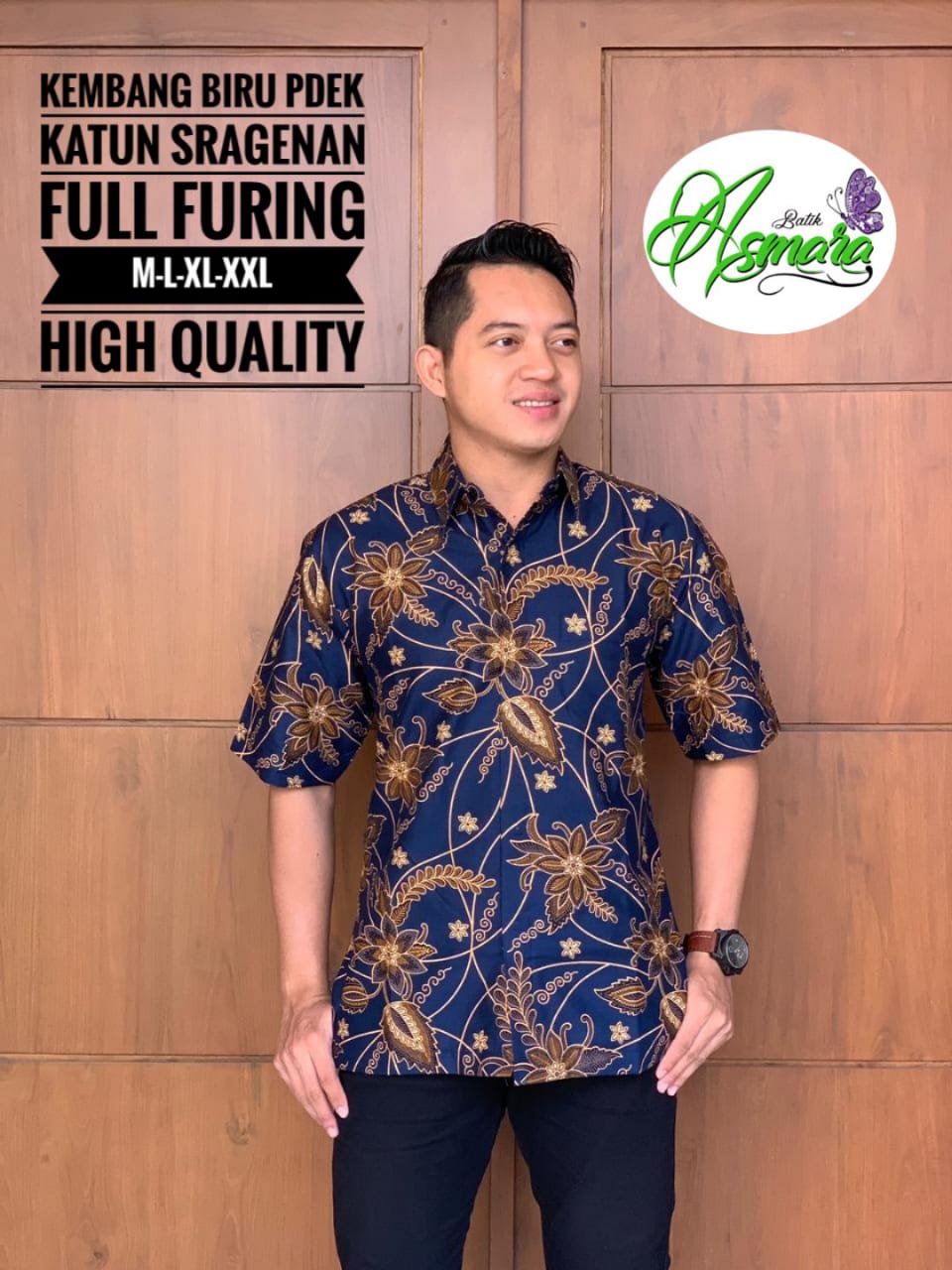 cover-KEMBANG BIRU Kemeja Batik Pria Solo Lengan Pendek Lapis Furing BY ASMARA-1