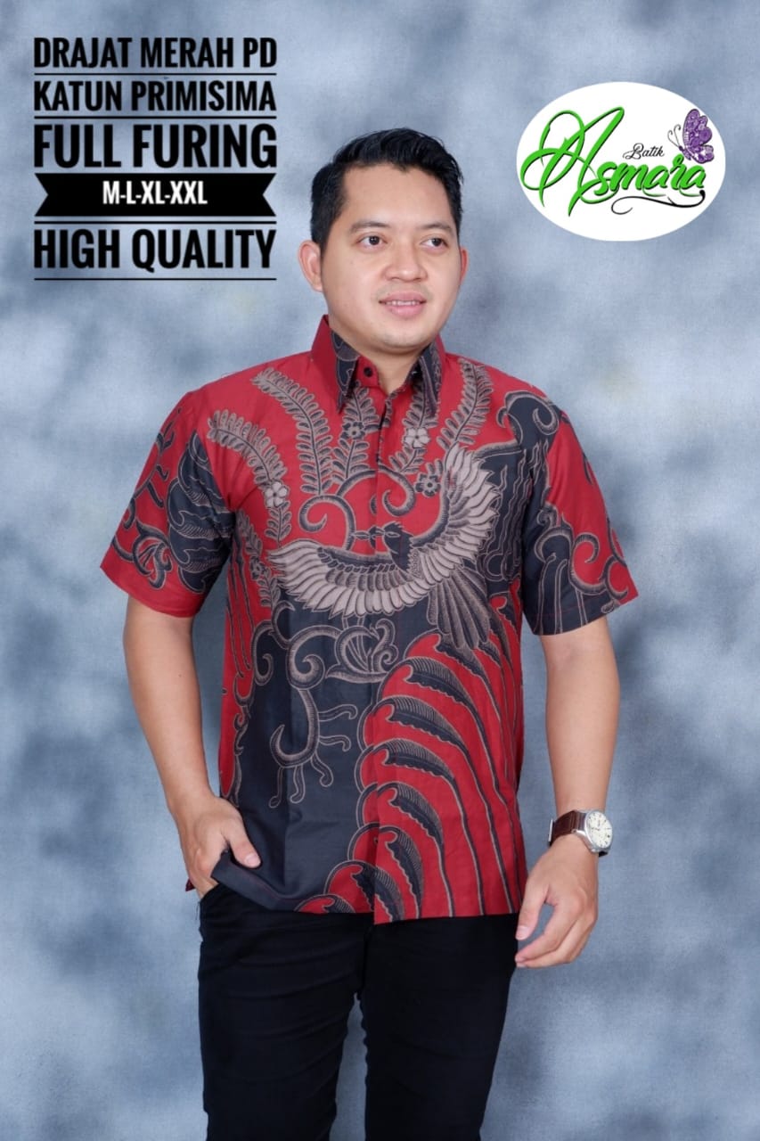 cover-DRAJAT MERAH Kemeja Batik Pria Solo Lengan Pendek Lapis Furing BY ASMARA-1