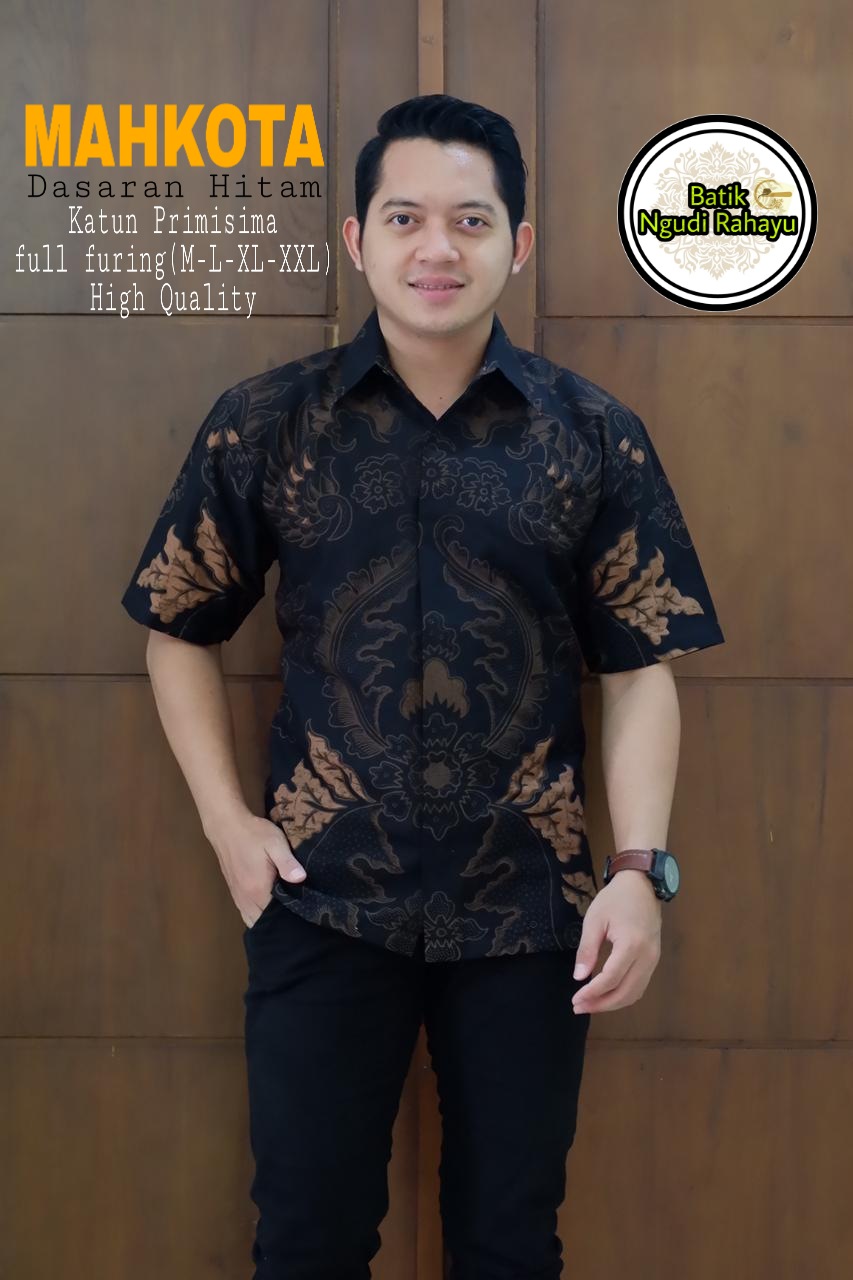 cover-MAHKOTA HITAM Kemeja Batik Pria Solo Lengan Pendek Lapis Furing BY NGUDI RAHAYU-1