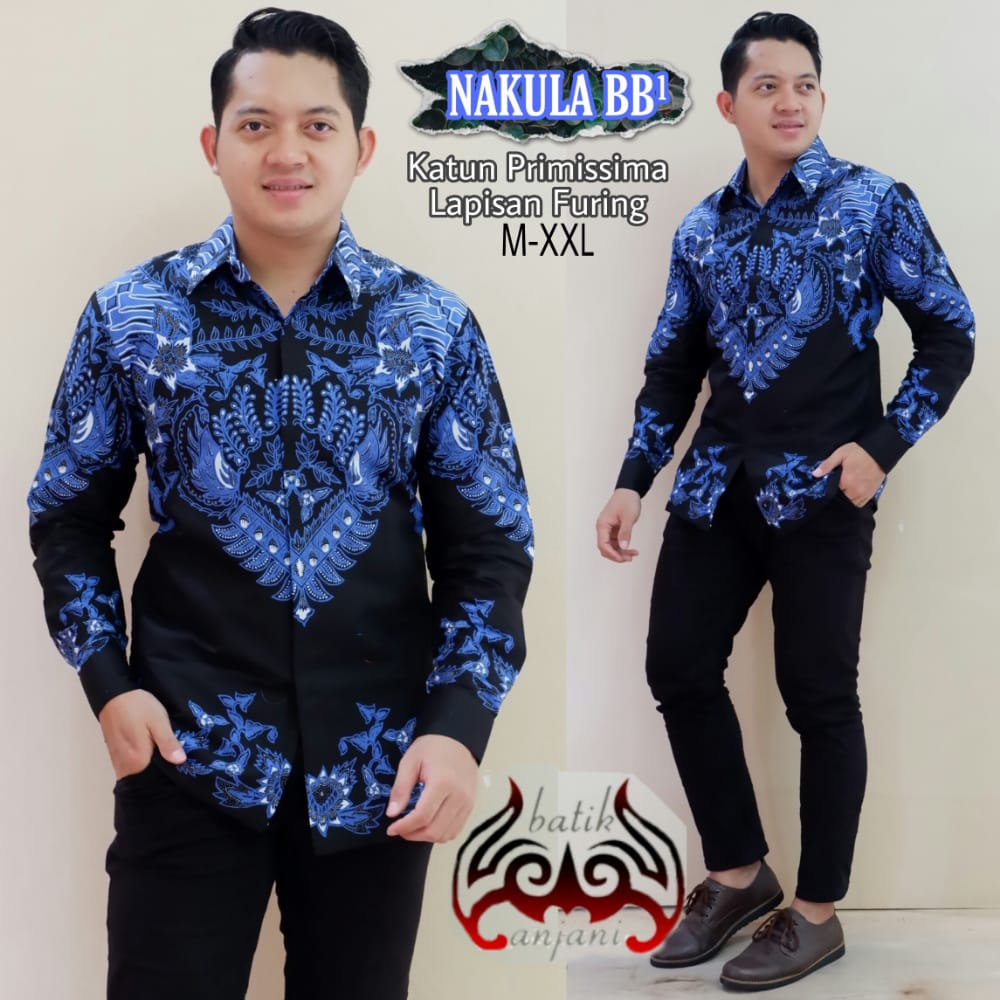 cover-NAKULA BLUE Kemeja Batik Pria Solo Lengan Panjang Lapis Furing BY ANJANI-1