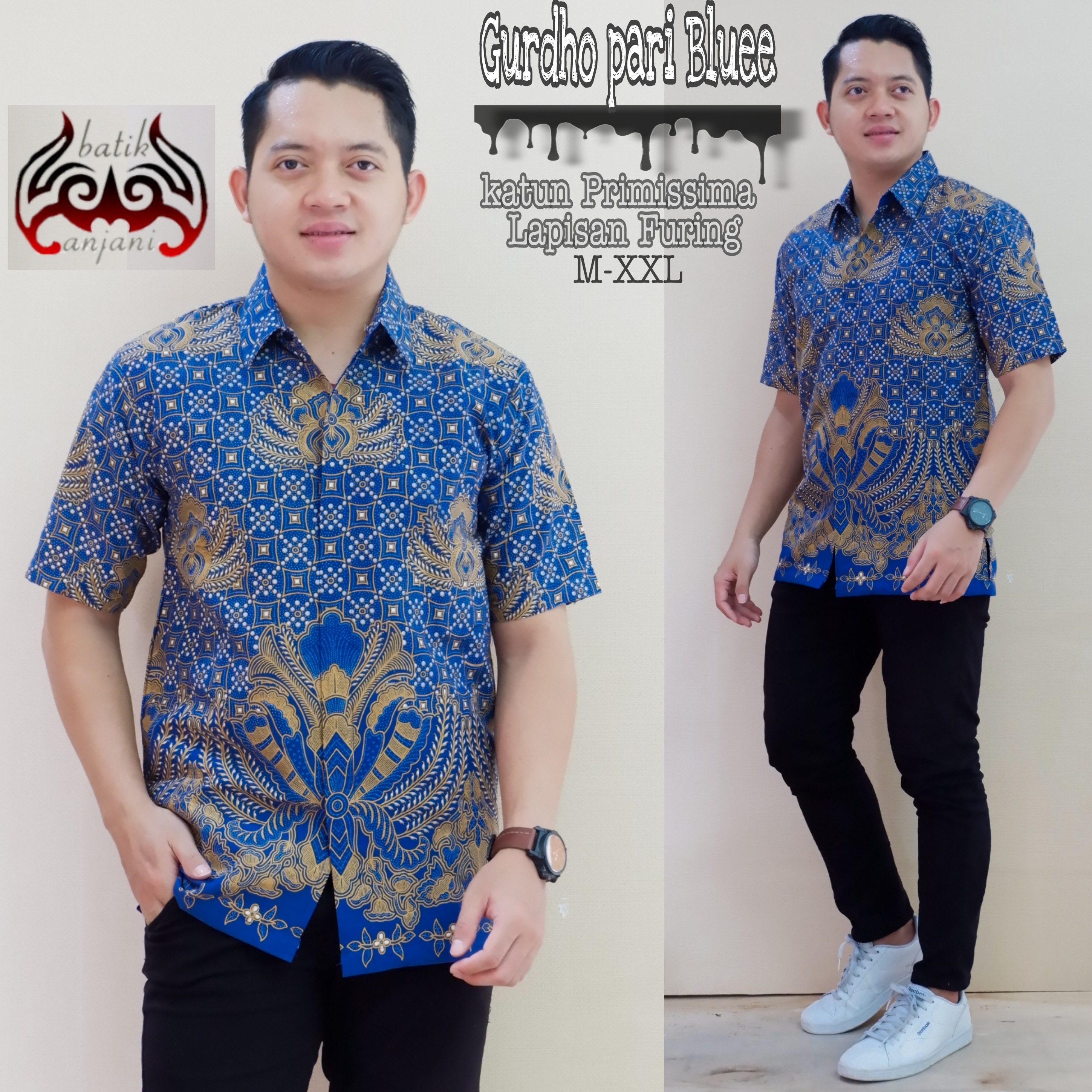 cover-GURDHO PARI BLUEE Kemeja Batik Pria Solo Lengan Pendek Lapis Furing BY ANJANI-1