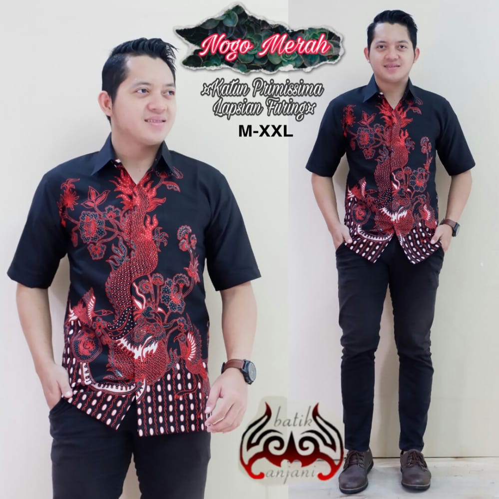 cover-NOGO MERAH Kemeja Batik Pria Solo Lengan Pendek Lapis Furing BY ANJANI-1