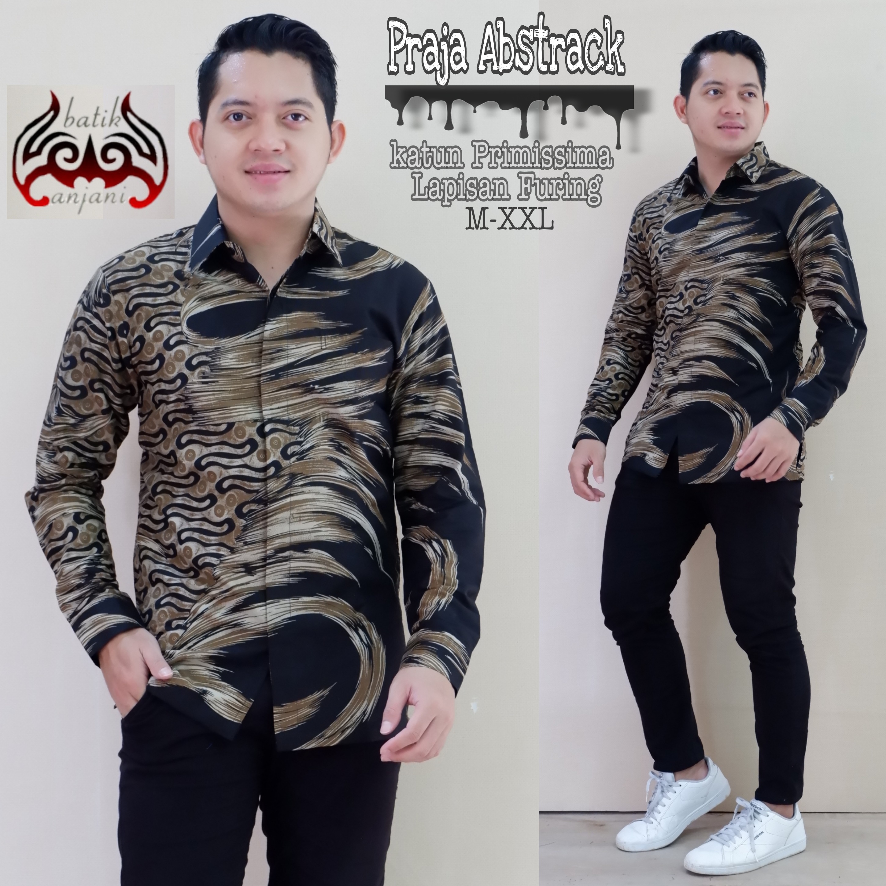 cover-PRAJA ABSTRAK HITAM Kemeja Batik Pria Solo Lengan Panjang Lapis Furing BY ANJANI-1