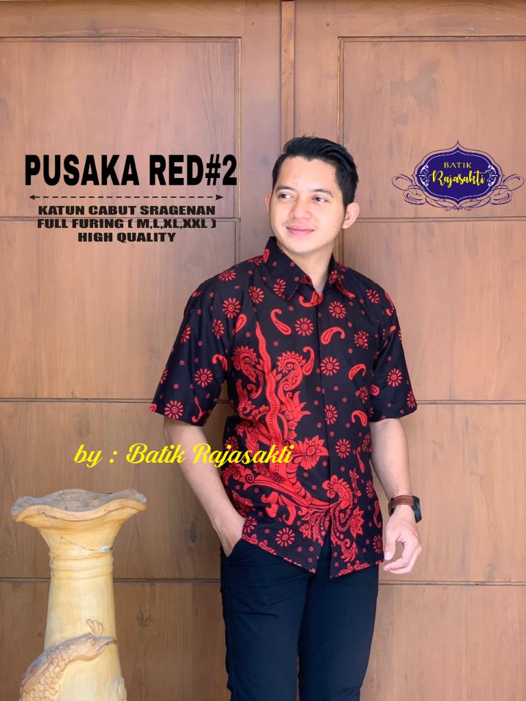 cover-PUSAKA RED 2 Kemeja Batik Pria Solo Lengan PENDEK Lapis Furing BY RAJASAKTI-1