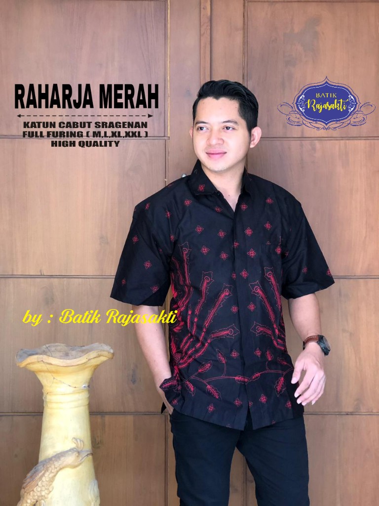 cover-RAHARJA  MERAH Kemeja Batik Pria Solo Lengan PENDEK Lapis Furing BY RAJASAKTI-1