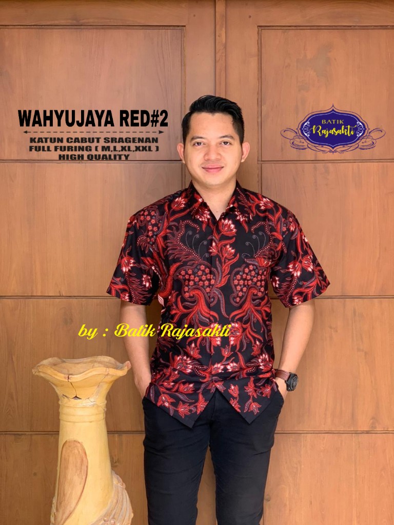 cover-WAHYUJAYA RED 2 Kemeja Batik Pria Solo Lengan PENDEK Lapis Furing BY RAJASAKTI-1