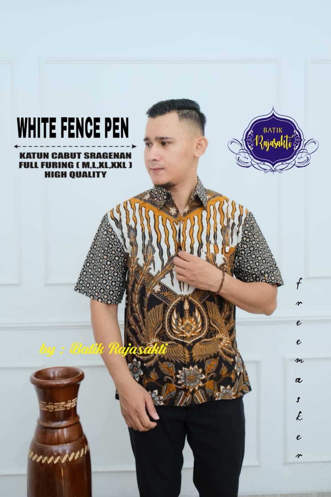 cover-WHITE FENCE Kemeja Batik Pria Solo Lengan PENDEK Lapis Furing BY RAJASAKTI-1