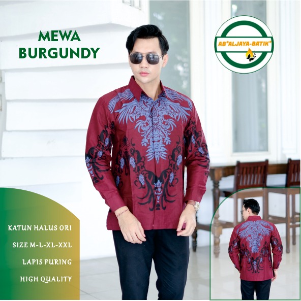 cover-MEWA BURGUNDY Kemeja Batik Pria Solo Lengan Panjang Lapis Furing BY ALJAYA-1
