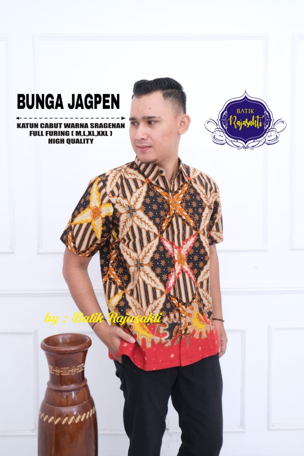 cover-BUNGA JAGPEN Kemeja Batik Pria Solo Lengan Pendek Lapis Furing BY RAJASAKTI-1
