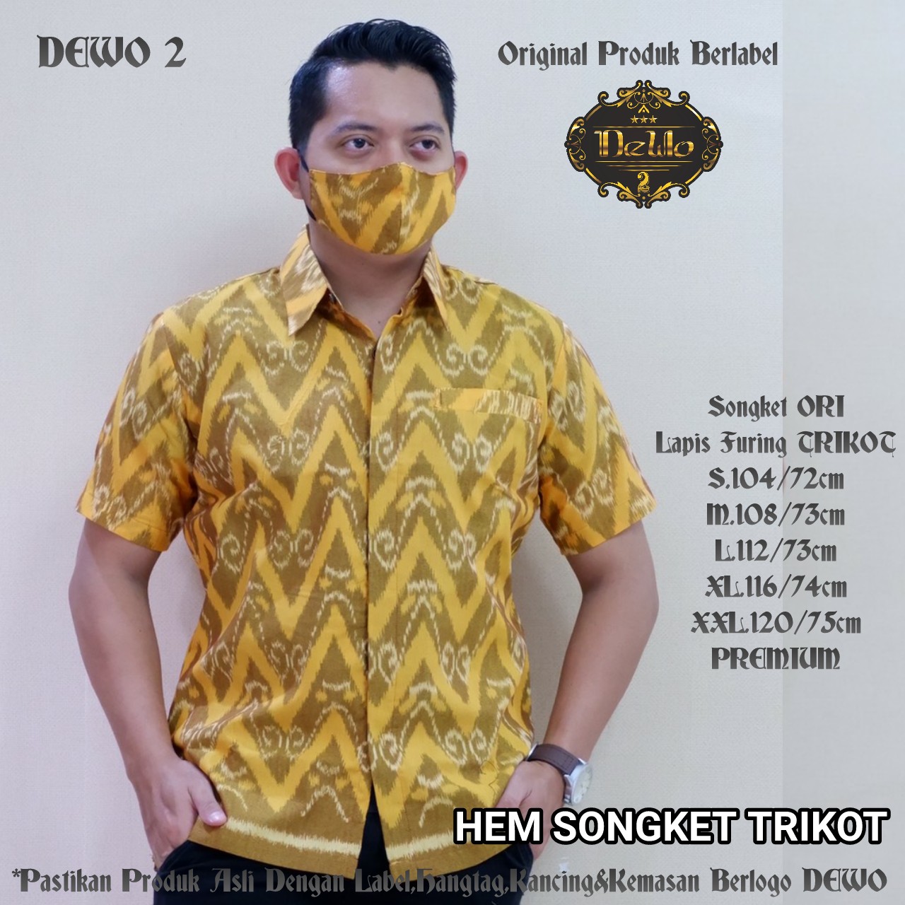 cover-SONGKET TRIKOT Kemeja Batik Pria Solo Lengan Pendek Lapis Furing BY DEWO-1