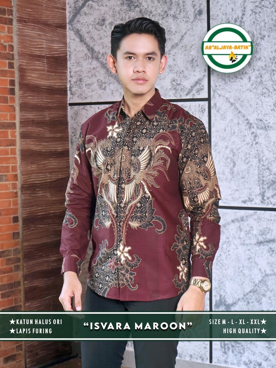 ISYARA MAROON ALJAYA KEMEJA BATIK PRIA SOLO LENGAN PANJANG LAPIS FURING